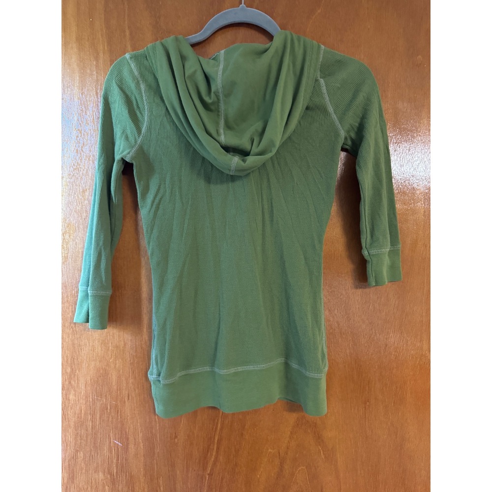Abercrombie & Fitch Green Ribbed V-Neck Hoodie 3/4 Sleeve Y2K Vintage Medium - Picture 6 of 7